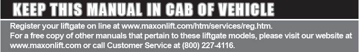parts information for your RA Liftgate, go to www.maxonlift.com.