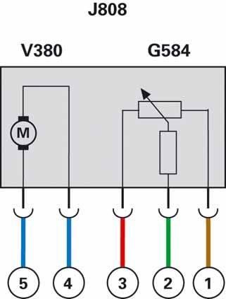 Air Supply Function Legend G584 Regulating flap potentiometer J808 Regulating flap control unit V380 Regulating flap position control motor (type: DC motor (direct current motor)) 1 Sensor voltage