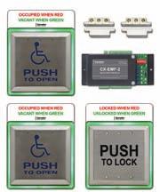 RESTROOM CONTROL KITS MODELS CX-WC14FM FLUSH MOUNT TWO DOOR RESTROOM SYSTEM CX-EMF-2 Multi-Function Relay, CM-45/855SE1 4 1/2 Illuminated Push Plate Switch (PUSH TO LOCK), with sign,(2) CM-45/455SE1