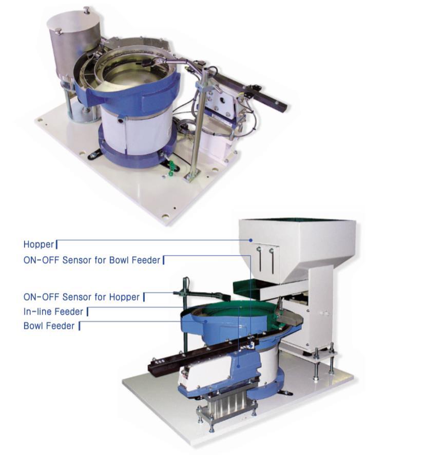 Parts Feeding System Examples 14 SSH AUTOMATION A complete set of parts feeding system includes a hopper for storage, a bowl feeder for sorting and aligning parts, and finally a linear feeder for
