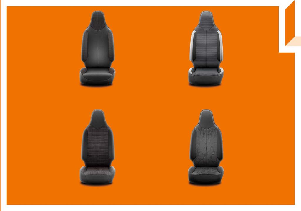 STANDARD SEATS TRIMS MOD dark grey fabric Standard on x GRAPHITE dark grey fabric with light grey and white bolsters Standard on x-play,