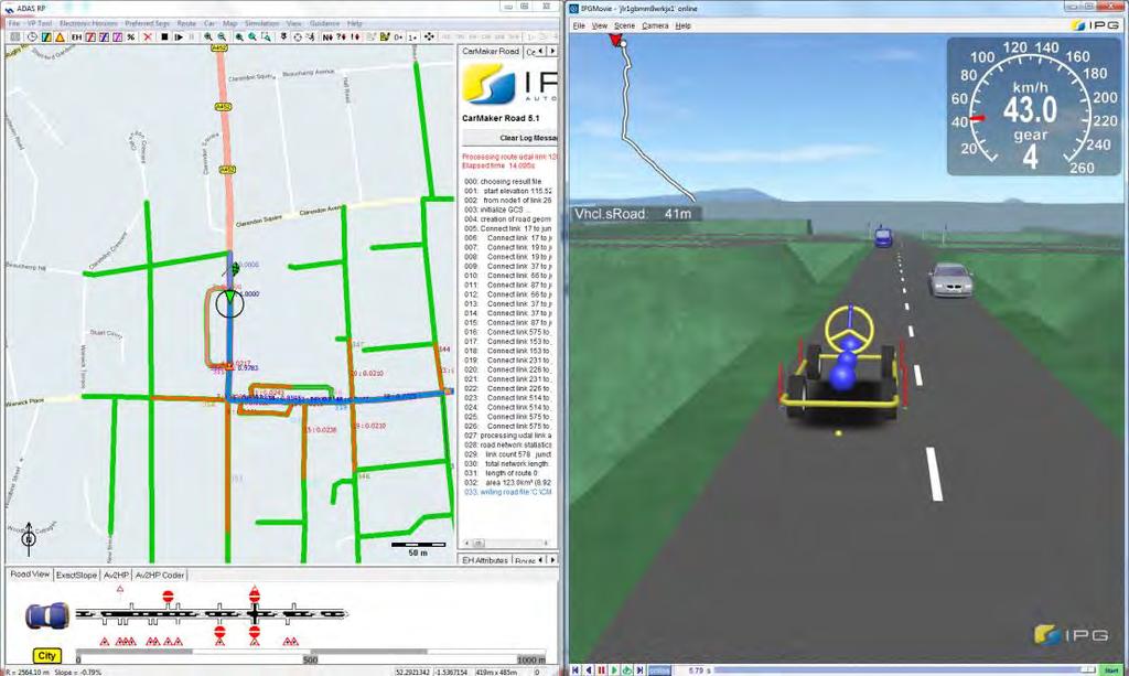 Predictive Energy Optimisation (PEO) CarMaker used with ADASRP from HERE & in-house powertrain model to simulate repeatable Real World Drive-cycles - Corners, gradients, traffic, junctions, speed