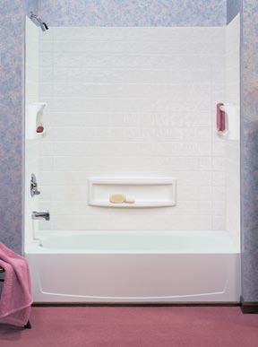 Tub Walls Tub Walls Distinction Bathtub Wall Three-piece design with overlapping panels for a watertight seal Three spacious shelves and two towel bars for plenty of convenient storage 4" x 4"