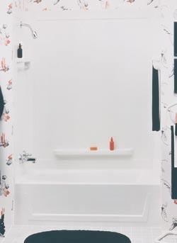 Tub Walls Tub Walls Tile Seamless Bathtub Wall Reversible Bathtub Wall 36980 One-piece design for leak-free, seamless, easy-to-clean corners Hammered tile look with two shelves and one soap dish Fits