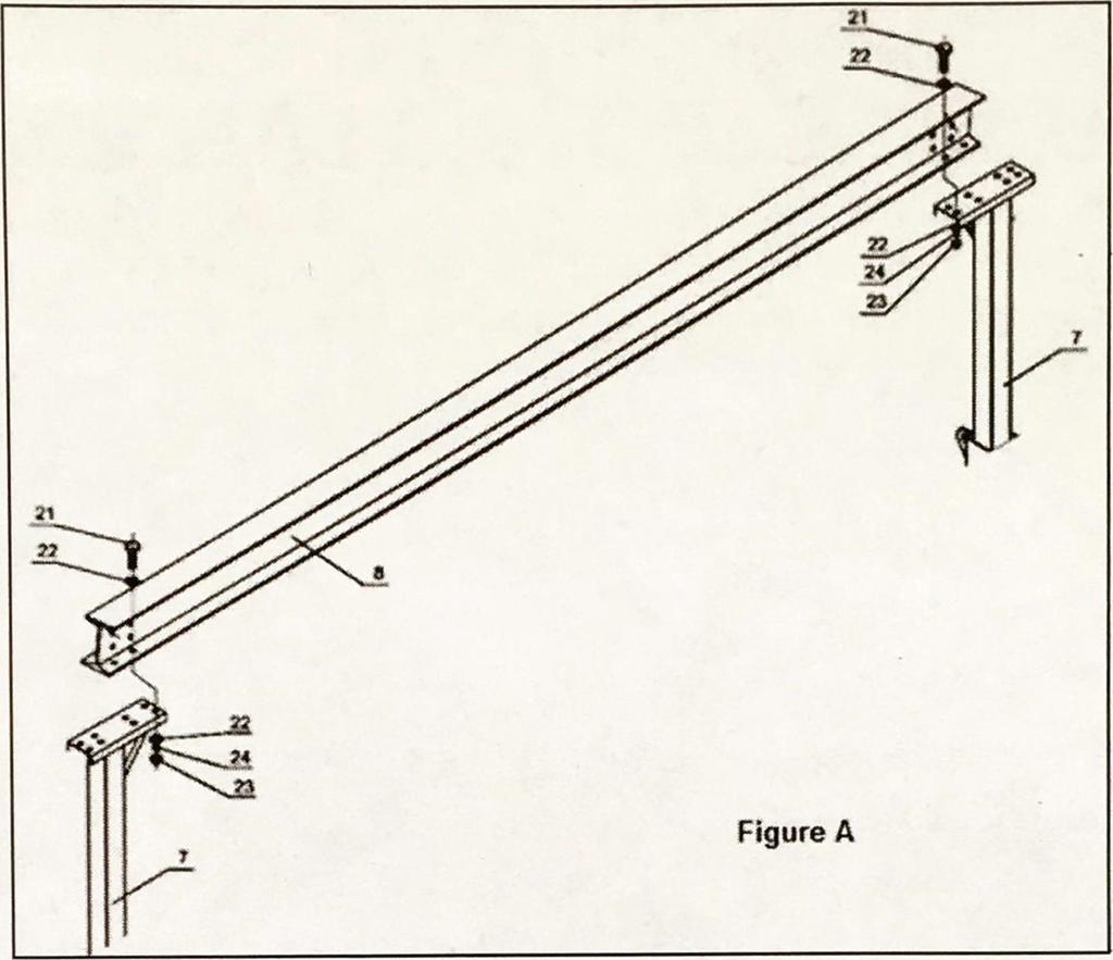 Plate B (10) to I-Beam (8), using Bolts (21),