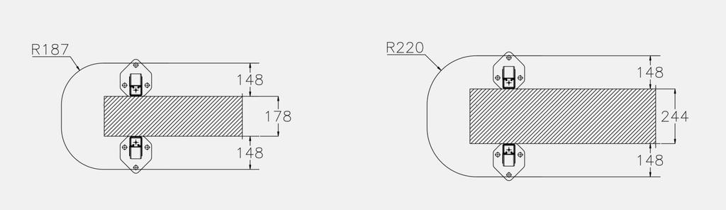 (radius 220 mm) 180 curve (radius 187 mm) with