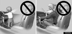 Do not allow a child to stand up or kneel on the front passenger seat, since the front passenger airbag inflates with considerable speed and force.