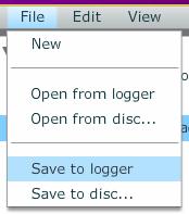 g. To send the configuration to the logger, on the menu bar, Click on File -> Save to logger Figure 7 Sending configuration to logger 3. When using the dex command window or DeTransfer. a.