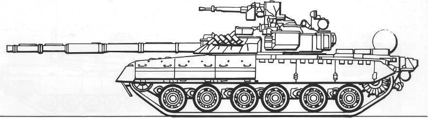Two-view drawing of the indigenous Ukrainian T-84, showing the