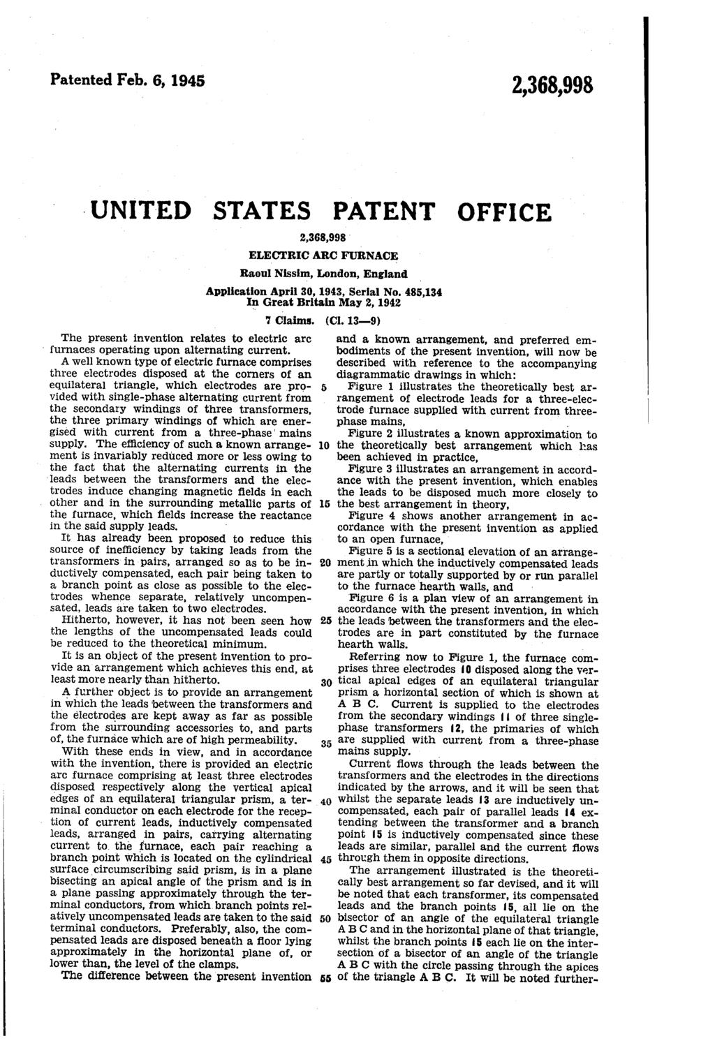 Patented Feb. 6, 1945 UNITED STATES PATENT OFFICE Raoul Nissim, London, England Application April 30, 1943, Serial No.