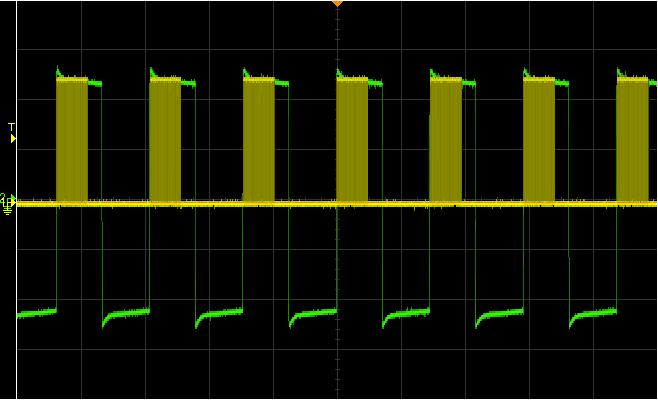 sensorless detection circuit. The green wave is the comparator output wave which is the result of the yellow waveforms comparing with the analog neutral point.