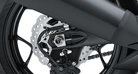 back-torque. Gusseting on the swingarm increases rigidity to match the greater output.