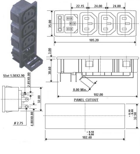 EMC-131 Inlet / Outlet Socket - 10Amps.
