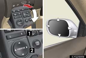 Outside Rear View Mirrors Adjusting the mirrors 1 2 To select the mirror you wish to adjust (L or R), use the select