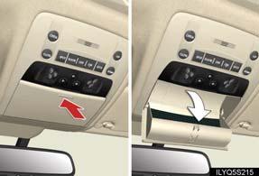 Overhead console (if equipped) To open, press the lid.