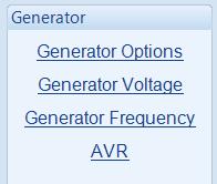 Edit Configuration - Generator 4.7 GENERATOR The Generator page is subdivided into smaller sections. Select the required section with the mouse. 4.7.1 GENERATOR OPTIONS Click to enable or disable the alarms.