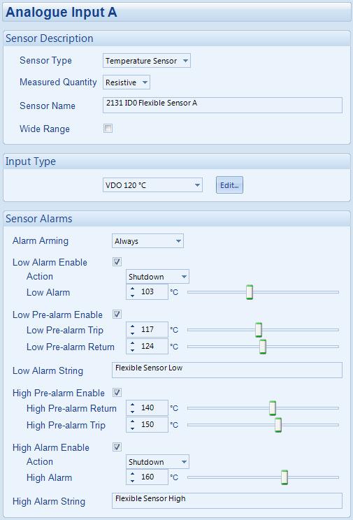 Edit Configuration Expansion 4.16.2.1 EXPANSION FLEXIBLE SENSOR The following screen shot shows the configuration when set for Temperature Sensor.
