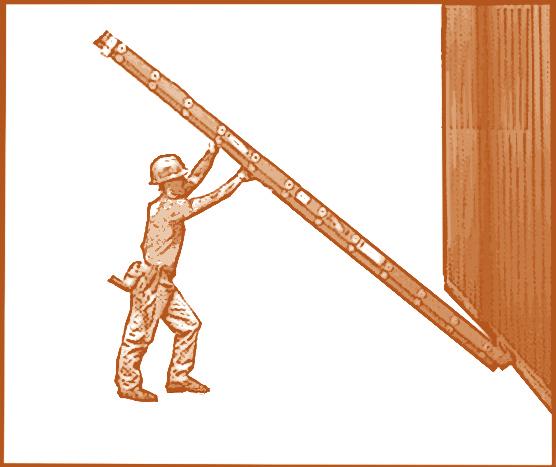Five steps for setting up an extension ladder 1. The ladder should be closed.