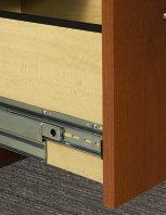 A media drawer is standard equipment in desk pedestals, along with a