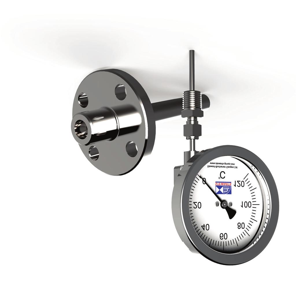 THERMOMETER GAUGES Stewarts manufacture a range of Bi Metal Rigid Stem Stainless Steel (with and without thermowells) & Inert
