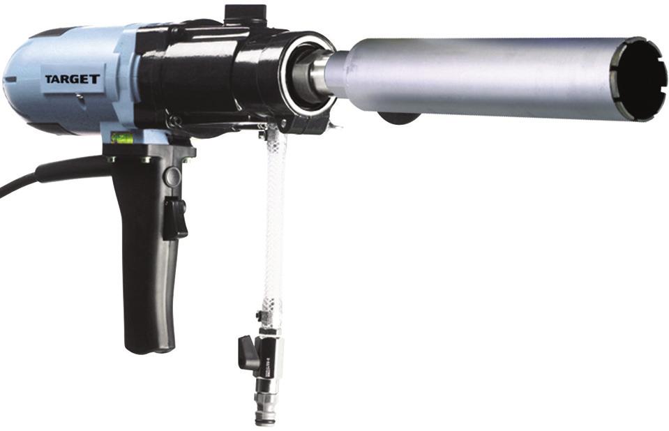TARGET HD6 HAND HELD CORE DRILL Ideal for concrete and masonry drilling applications. 15 AMP, 110V, weight 12 lbs. 3-speed gearbox with selector adjusts for various bit sizes (580/1400/2900 RPM).