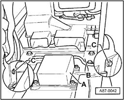 Page 18 of 34 87-134 Footwell air outlets, removing and installing Remove glovebox, lower shelf on driver side and center section of instrument panel