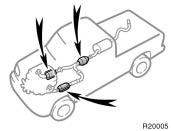 Three way catalytic converters CAUTION Keep people and combustible materials away from the exhaust pipe while the engine is running. The exhaust gas is very hot.