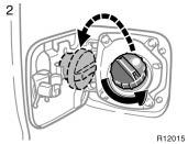 CAUTION Make sure the cap is tightened securely to prevent fuel spillage in case of an accident. Use only a genuine Toyota fuel tank cap for replacement. It is designed to regulate fuel tank pressure.