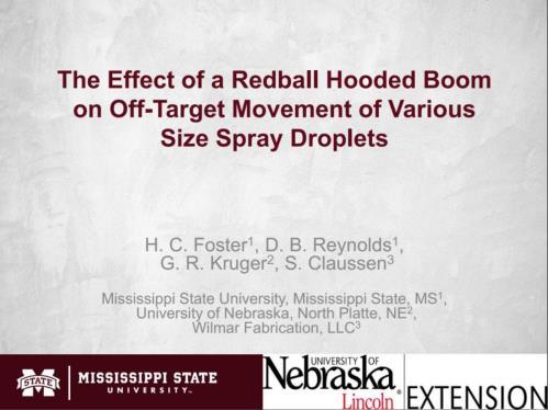 The trials compared spraying with a Redball- Hooded Boom and an open boom using various tip sizes in wind speeds 7-9 mph.