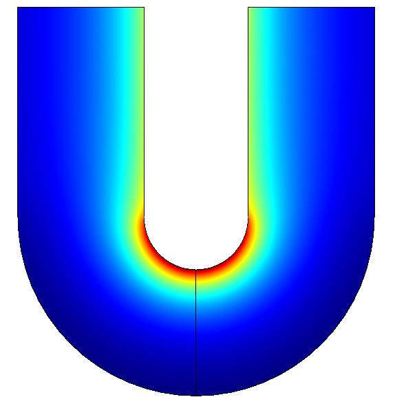 uniform spray velocity on the outer edge which gives the spray shape as shown in figure 1b. The stresses in the material are also calculated.