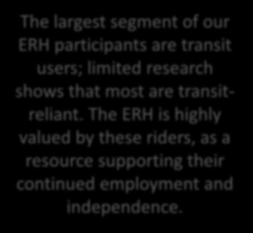 Q20: Please share anything else about your ERH program The largest segment of our ERH participants are transit