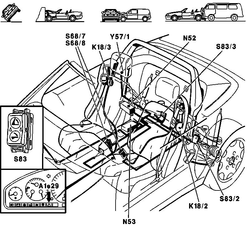 91-800 Function description of roll-over bar Roll-over bar system, model 129 (version up to approx. 05/95) P91.