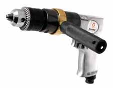 DRILLS 3/8" DRIVE Reversible Air Drill with chuck > Great durability at a value price > One finger forward/reverse for true one hand operation > Muffled handle exhaust for quiet operation (Includes