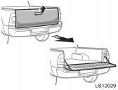 Rear window LS12028a Tailgate LS12029 To open the rear window, push the lever and slide the window. After closing the window, make sure it is completely closed.