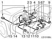 Bench seat Separate seats LS13189c LS13120d The SRS front airbag system consists mainly of the following components, and their locations are shown in the illustration. 1. Front airbag sensors 2.