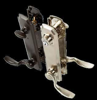 Operating as one, all three latches engage when the door is closed.