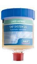 SKF lubricants available in SKF SYSTEM 24 60 ml unit Ordering details Greases Description 60 ml 125 ml Typical applications LGWA 2 Wide temperature extreme pressure LAGD 60/WA2 LAGD 125/WA2 Conveyors