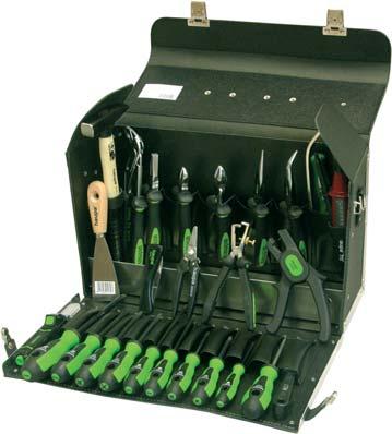 Tool case Start Tool case for apprentices, made from black cow hide equipped with 20 tools (365 x 150 x 250 mm). 2C-VDE electrician s screwdrivers, 2.5 x 75, 4 x 100, 5.5 x 125, 6.