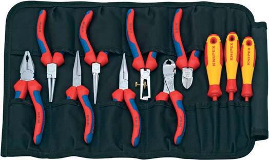 Tool Roll 5 parts 9 With insulated tools for works on electrical installations > Tool roll made of hard-wearin polyester fabric > With practical, adjustable quick release fastener > Equipped with a