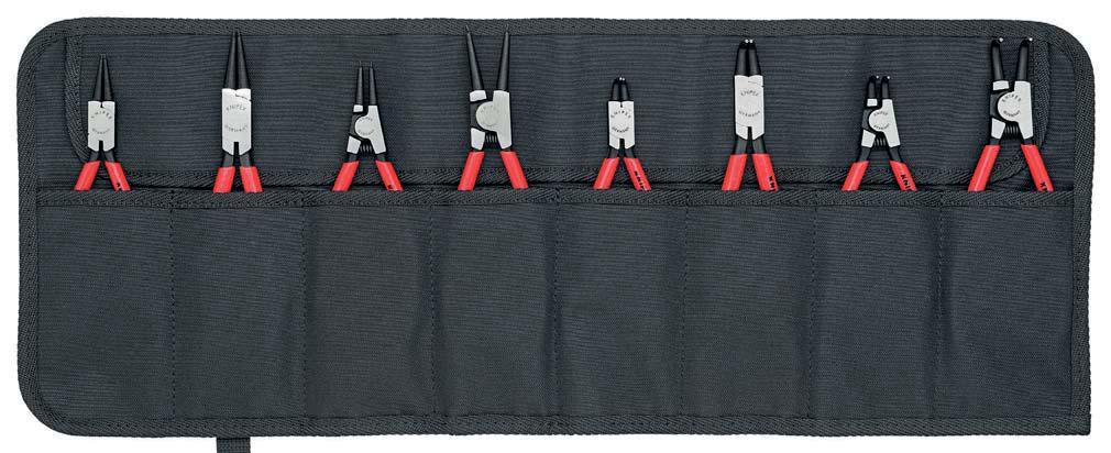 Set of Circlip Pliers 8 parts 9 > Tool roll made of hard-wearin polyester fabric > With practical, adjustable