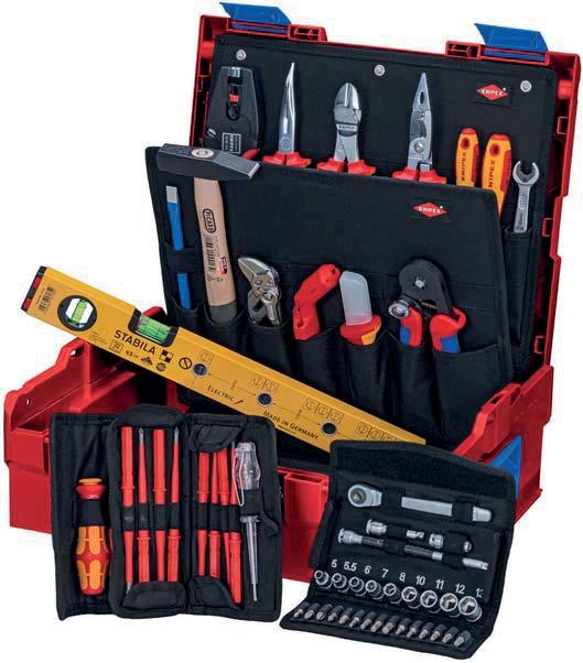 KNIPEX L-BOXX Electric 65 part 2 Stron box made of impact- and shockproof ABS plastic With 4 KNIPEX tools and other brand name tools For mobile use > Equipped with 65 brand name quality tools, some