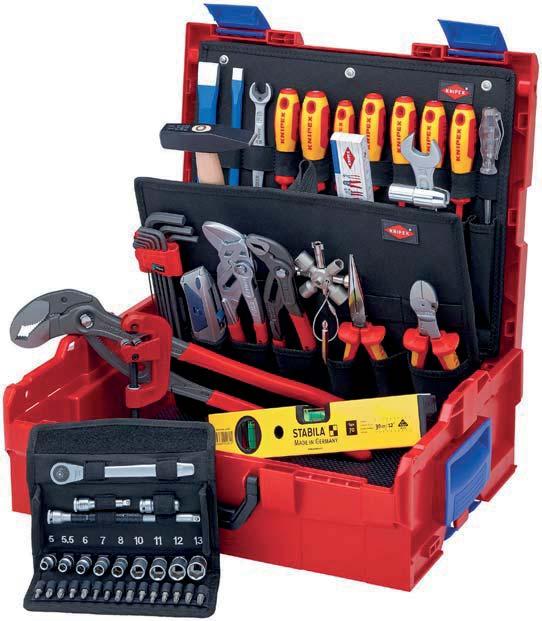 KNIPEX L-BOXX Plumbin 52 parts 2 Stron box made of impact- and shockproof ABS plastic With 3 KNIPEX tools and other brand name tools For mobile use > Equipped with 52 brand name quality tools, some