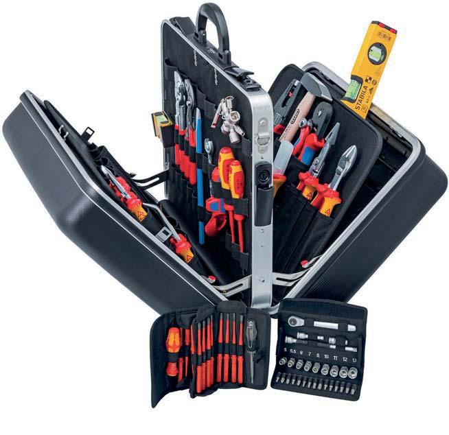 Tool Case BIG Twin Electric 65 parts 2 Hard-wearin ABS hard-shell construction with aluminium frame and circular buffer protection With 4 KNIPEX tools and other brand name tools > Equipped with 65