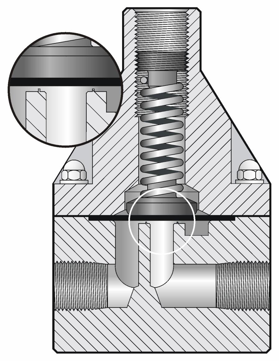 preset pressure of the valve. The diaphragm is held against the valve seat by an internal spring.