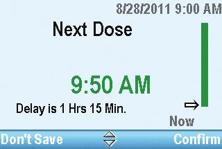 Next Dose Start Time The Next Dose Start Time may be programmed to delay the start of the next dose of your infusion. However, if a dose is in progress, this cancels the remainder of the current dose.