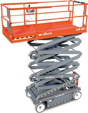 ELECTRIC SCISSOR LIFTS 12 METRE SKYJACK SJ4632 Large, stable platform area Low stowed height and fold-down handrails means access through low overhead doors SPECIFICATIONS BRAND SKYJACK