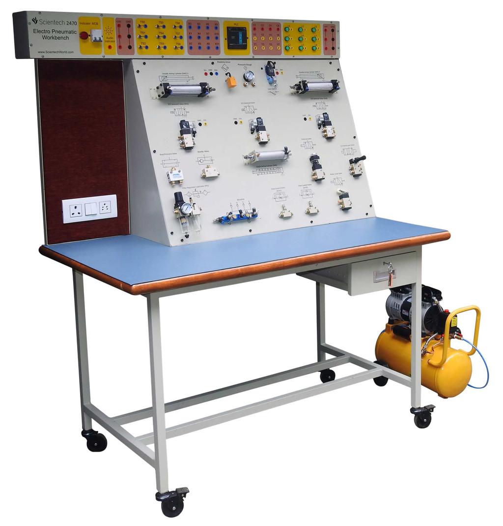 Electro Pneumatic WorkStation is designed to demonstrate the design, construction and application of Pneumatic components and circuits.