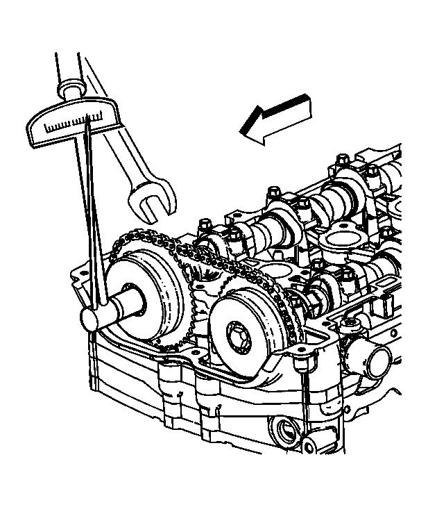Page 42 of 45 30. The timing chain tensioner is released by compressing it 2 mm (0.079 in), which will release the locking mechanism in the ratchet.