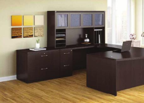 U-shaped 2 Person Desk with Hutches Model: 5DS 144 W x D x 29 1/2 H $3682.99 1 5/8 thick worksurfaces with knife edge profile.