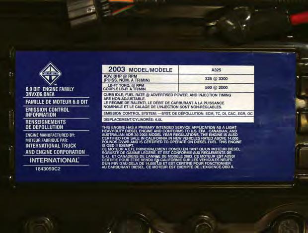 The engine serial number label also states the build location and build date of the engine.
